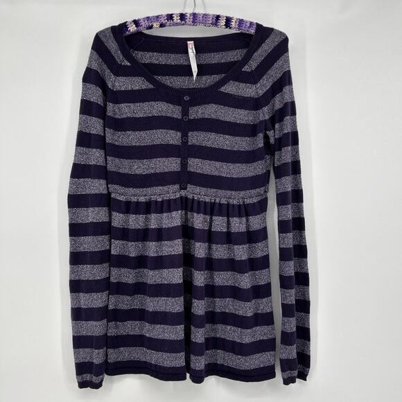 Vintage Y2K Anchor Blue Babydoll Sweater Womens L Purple Striped Empire Waist - Picture 1 of 9